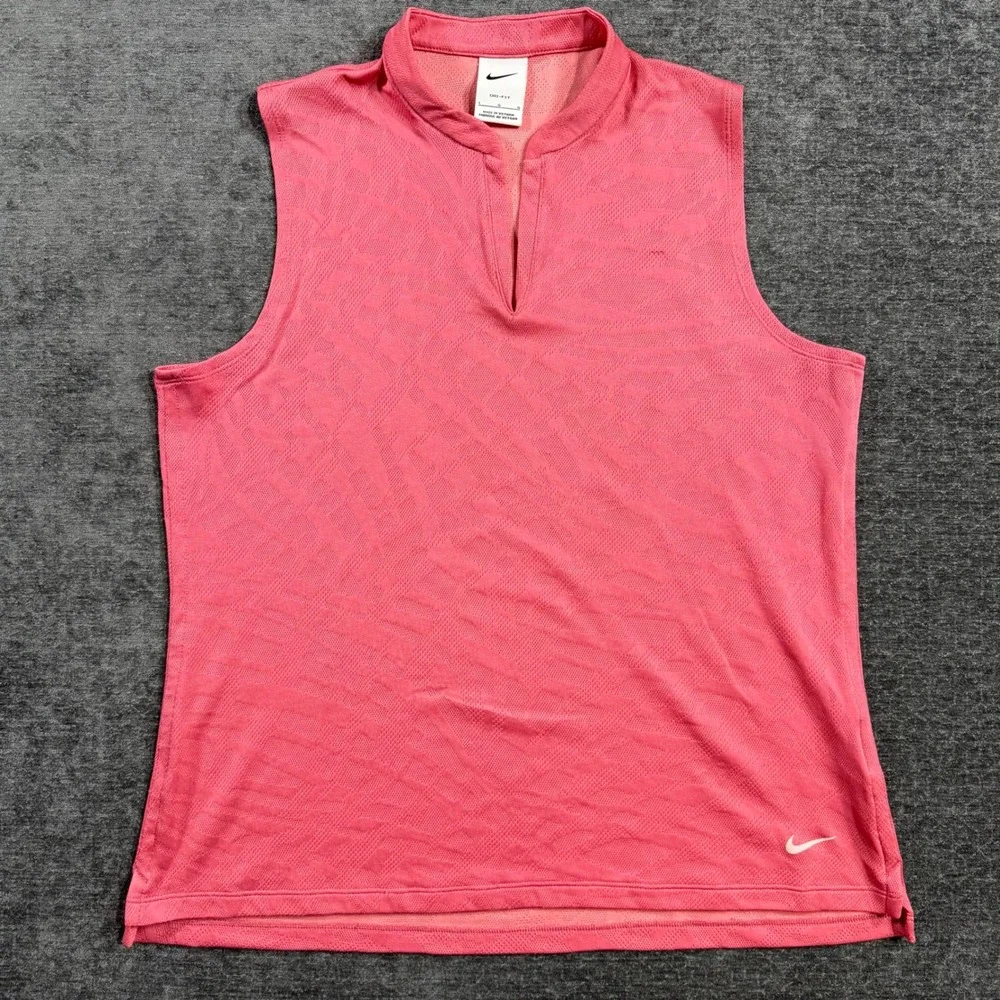 Nike Womens Dri-FIT Sleeveless Golf Polo Pink Jacquard Top DA3251-622 Large